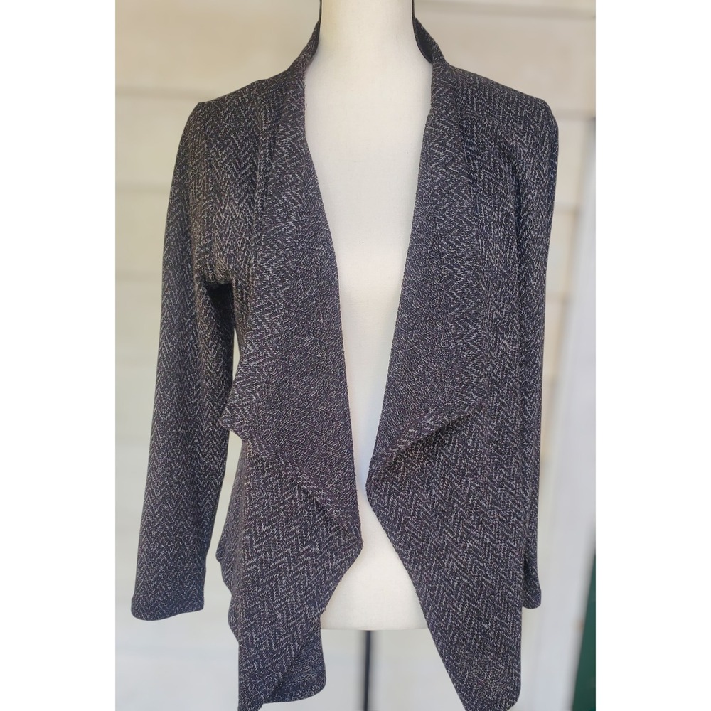 Karl Lagerfeld Paris Black Grayโ Herringbone Knit Drape Front Cardigan